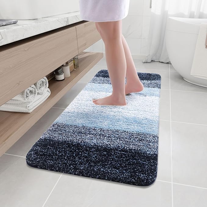 Arotive Microfiber Bathroom Rugs, Shaggy Soft and Absorbent Bath Rug, Non-Slip, Thick Plush Machine Washable Dry Bath Mats for Bathroom, Tub and Shower, 47x17, Dark Blue