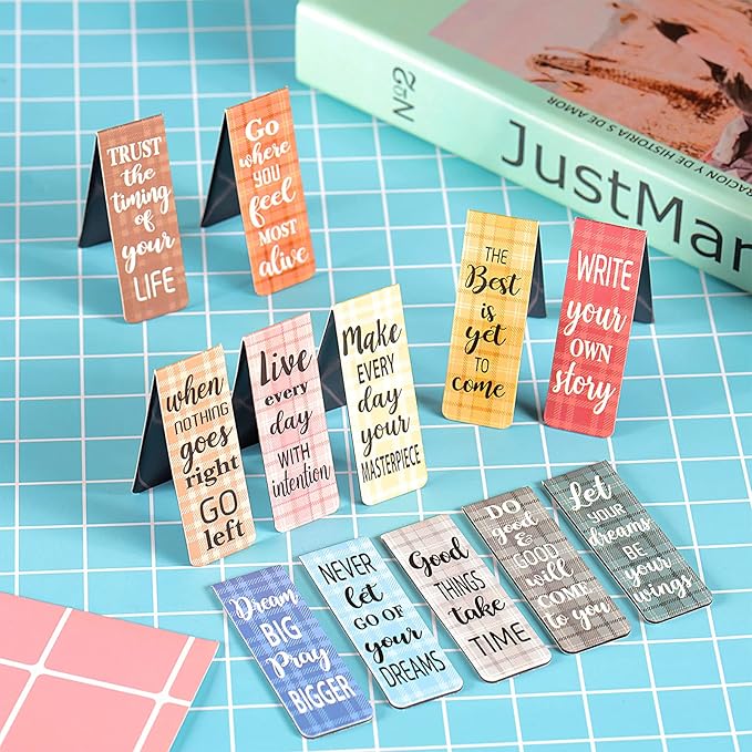 60 Pieces Inspirational Magnetic Bookmarks Motivational Bookmarks Magnetic Page Markers Assorted Magnet Page Clips for Students Teachers School Home Office Supplies (Simple Style)