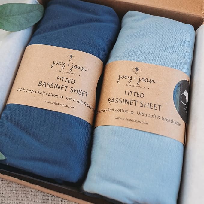 Bassinet Sheets 20x30 Inch for Graco Travel Lite Crib, Sense2Snooze, My View 4 in 1, Dream Suite and Guava Bassinet ??100% Jersey Cotton Fitted Sheets ??Dusty Blue + Navy ??2 Pack