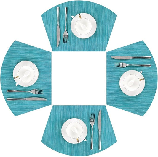 SHACOS Round Table Shape Placemats Set of 4 Wedge Placemats Heat Resistant Woven Vinyl PVC Table Mats Indoor Outdoor Wipe Clean (4, Teal Blue)