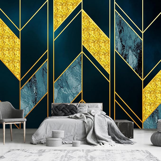 Gold Geometry Wallpaper Background Ornamental Metal Polygon Wall Mural Wallpaper for Living Room (Not Peel and Stick)