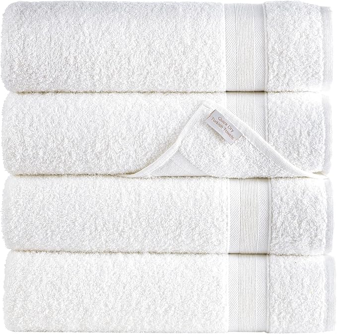 Quick-Dry, Soft & High Absorbent Bath Towels 27"x54" Cotton Turkish Bath Towel Set of 4 | Daily Use 100% Cotton Towels for Bathroom, Gym & More | Bathroom Towels Set (4 Pcs, White)