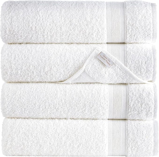 Quick-Dry, Soft & High Absorbent Bath Towels 27"x54" Cotton Turkish Bath Towel Set of 4 | Daily Use 100% Cotton Towels for Bathroom, Gym & More | Bathroom Towels Set (4 Pcs, White)