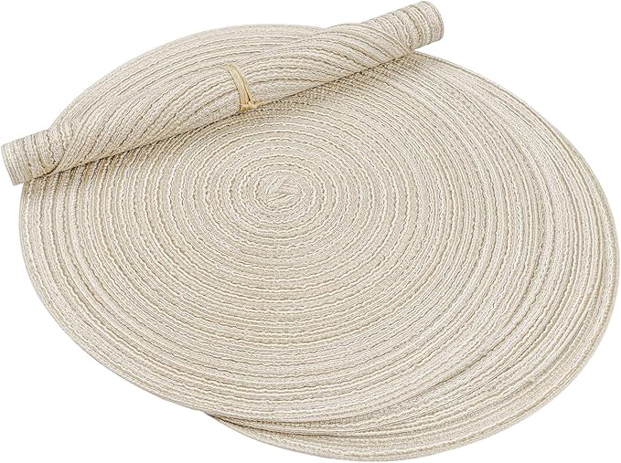 Topotdor 14 Inch Round Placemats Heat-Resistant Stain Resistant Anti-Skid Washable Polyproplene Table Mats Placemats (Beige, Set of 4)