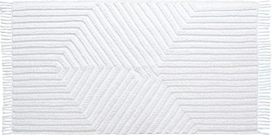 Boho Rugs for Living Room 4x6, Farmhouse Cotton Area Rug for Bedroom, Washable Tufted Indoor Floor Carpet for Kitchen Dorm Office Dining Room Office Home Decor, White
