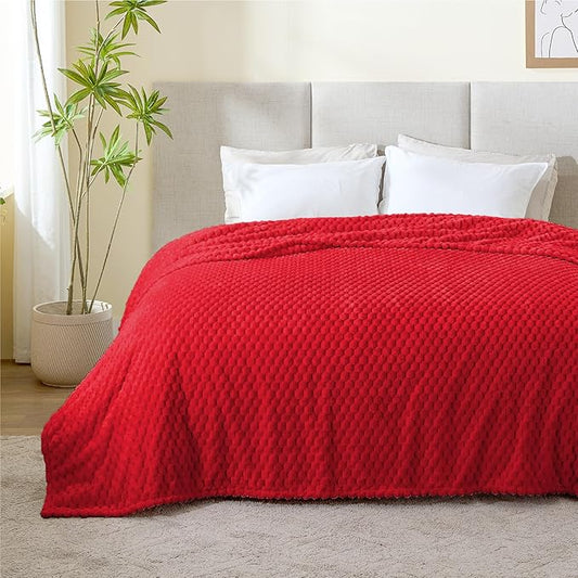 BEDELITE Fleece Throw Blanket for Couch & Bed - 3D Jacquard Decorative Red Blanket, Super Soft and Cozy Warm Fuzzy Blanket All Seasons Suitable, 90x90Inches