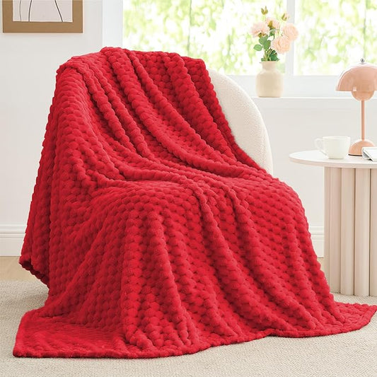BEDELITE Fleece Twin Blanket for Couch & Bed - 3D Jacquard Decorative Red Throw, Super Soft and Cozy Warm Fuzzy Blanket All Seasons Suitable, 60x80Inches