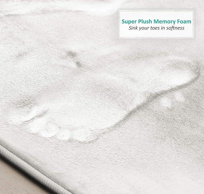 Clara Clark 2 Piece Bathroom Rugs Bath Mat Set, Velvet Memory Foam Bath Mats for Bathroom - Non-Slip, PVC Backing Bath Rugs, Washable - Dries Quickly, White