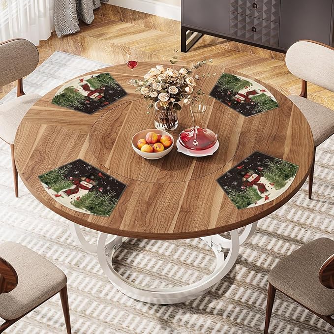 Artoid Mode Black Christmas Snowman Wedge Placemats for Round Table Set of 4, Winter Seasonal Kitchen Dining Table Decoration for Indoor Party Home