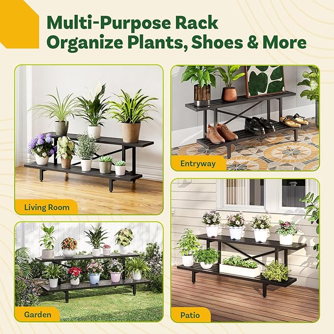 Idzo Steel Ladder Plant Stand Indoor, Heavy-Duty Steel Plant Holder, 220 lbs per Layer Capacity, Rustproof and Weather-Resistant, Indoor/Outdoor Metal Plant Stand, Space-Saving Display, Easy Assembly, 2-Tier