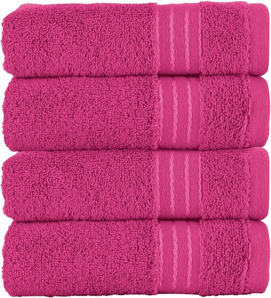 Elegant Comfort Premium Turkish Cotton 4 Pack Hand Towel Set - 16 x 28 inch, Luxurious Hotel Spa Quality 100% Turkish Cotton 4PC Hand Towel Set - Highly Absorbent - Soft Bathroom Towels, Hot Pink