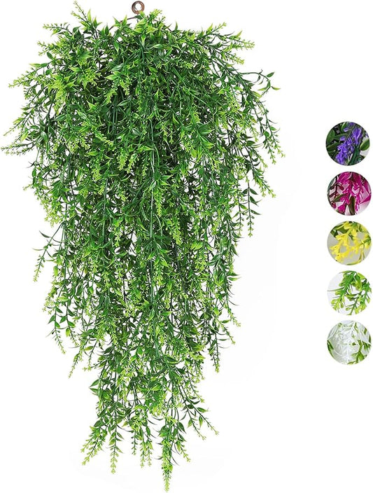 RECUTMS 4pcs Fake Hanging Plants 30.3IN Faux Artificial Wall Plant Greenery Lavender Vine UV Resistant Plastic for Indoor Outdoor Walls,Weddings (Green)