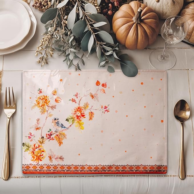 Maison d' Hermine Placemats Set of 4 100% Cotton Washable Cloth Place Mats, Reusable Table Mats for Kitchen Dining Decoration, Party, Wedding, Restaurant (Kelim - Prairie, 13" x 19")