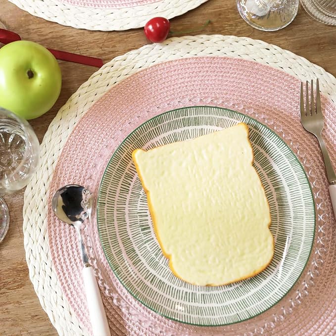Noctiflorous Round Braided Placemats Set of 8 Table Mats 15 Inches Washable Heat Resistant for Dining Table Non-Slip Indoor Outdoor Place Mats for Easter(02 White Edge Pink 8)