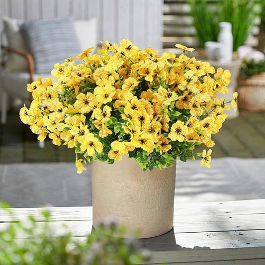Artificial Flowers for Outdoors, 12 Bundles Artificial Plants & Flowers Outdoor, UV Resistant Faux Flowers Silk Fake Flower for Outside Porch Pot Window Garden Planter Decoration(Yellow)