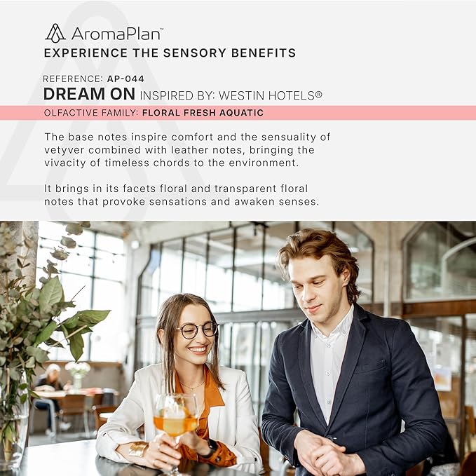 Aromaplan Hotel Scents Dream On 5 Fl Oz (148ml), Home Luxury Aroma & Hotel Fragrance Diffuser Oil- Hotel Diffuser Oil for Aromatherapy- USA Made, Bigger Bottle, Bolder Aroma & Longer Lasting