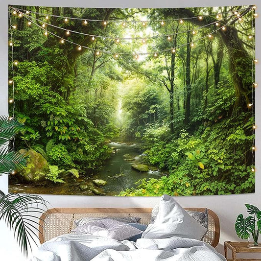 Lunerfex Forest Tapestry Natural Wall Green Tapestry for Bedroom Ceiling Tapestries Wall Hanging for Bedroom Living Room Wall Decor Forest-1 70"x90"
