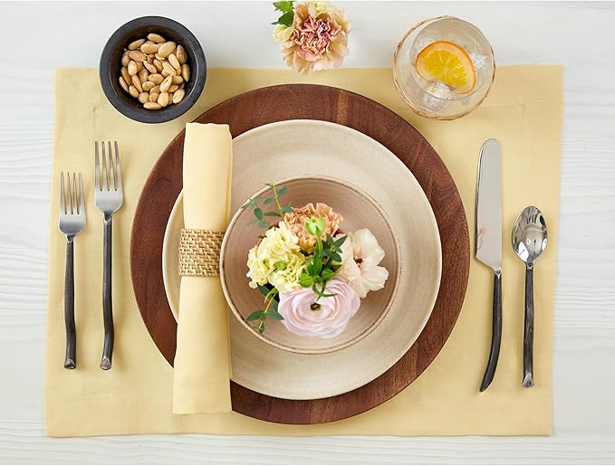 Solino Home Linen Placemats Set of 4 - Golden Straw Placemats 14 x 19 Inch - 100% Pure Linen Table Place Mats for Summer - Fete