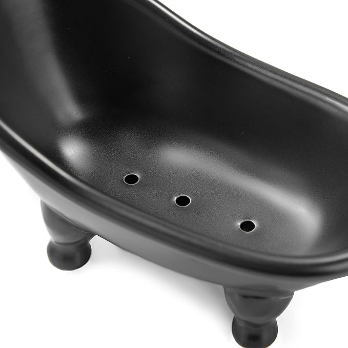1piece 5.6" Black Ceramic Mini Bathtub Soap Dish Small Planter Makeup Organizer Container Hamster Bathtub (Black)