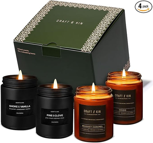 Craft & Kin Scented Candle Gift Set | Embers & Spice Home Scented Candle Sets for House Warming, Men's Gift