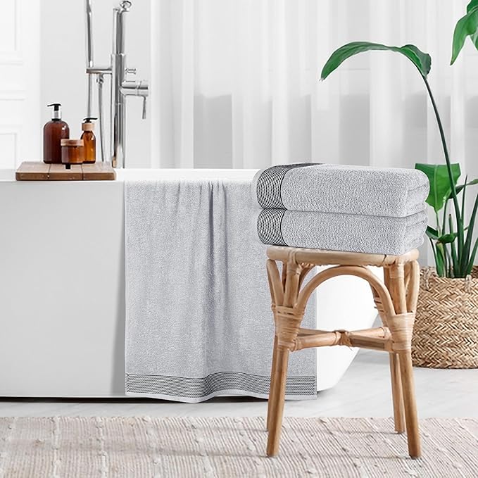 Belizzi Home Ultra Soft 4 Pack Oversized Bath Towel Set 27x54 inches, 100% Cotton Bath Towels, Highly Absorbant Compact Quickdry & Lightweight Towel, Ideal for Gym Travel Camp Pool - Light Grey