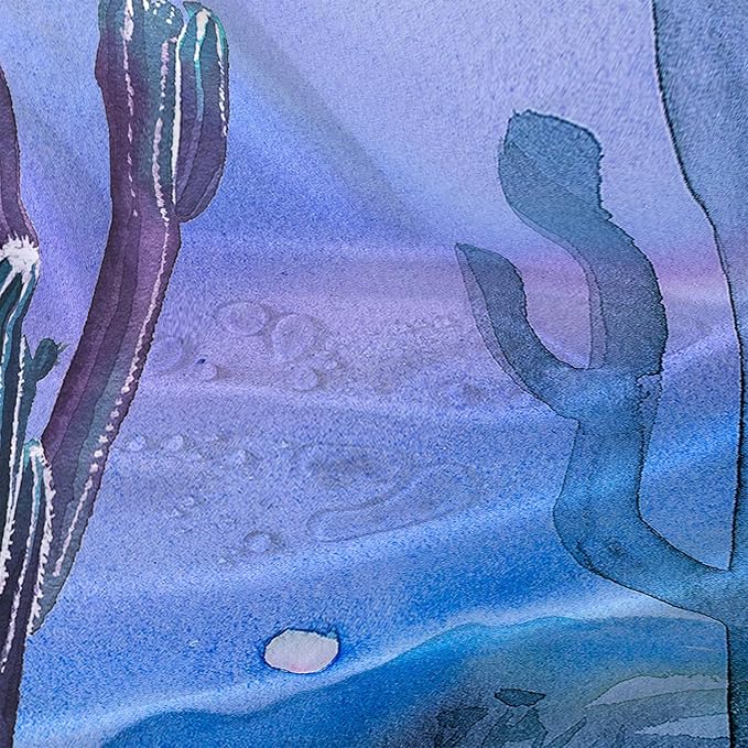 AILONEN Watercolor Cactus Shower Curtain,Blue-Purple Dreamy Theme Bathroom Fabric Shower Curtain for Boys Kids Teens, 72" W*96" H Night Cactus Forest Bathroom Decor