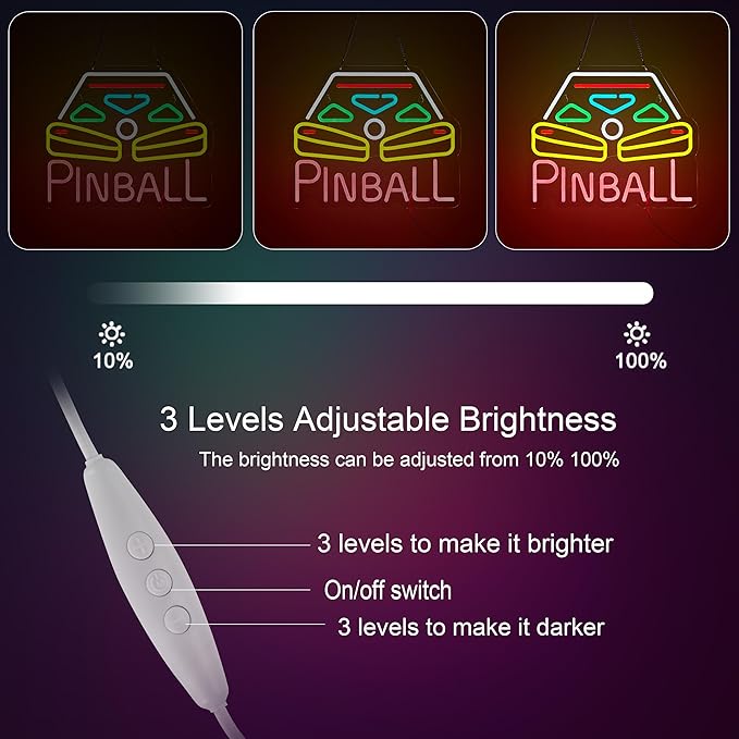 Pinball Neon Sign for Wall Décor with Dimmable Switch LED Neon Signs Light