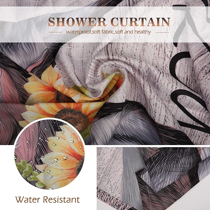 Aimego Long Farmhouse Shower Curtain - Country Get Naked Donkey Sunflower Rustic Wooden Fabric Cloth Bath Shower Curtain Set with 12 Hooks Bathroom Decor Accessories Bathtub Curtain, 72"x78"