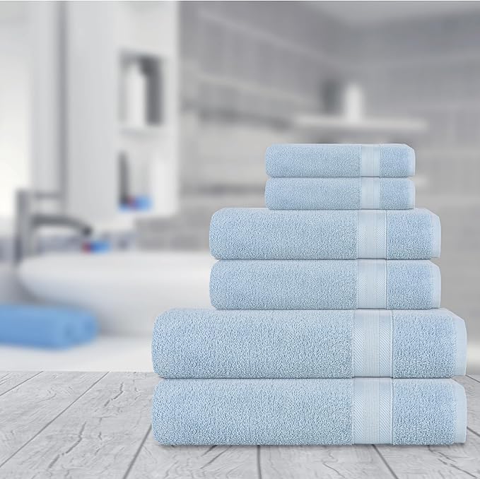 Quick-Dry, Soft & High Absorbent Bath Towels Cotton Turkish Bath Towel Set of 6 | Daily Use 100% Cotton Towels for Bathroom, Gym & More | Bathroom Towels Set (6 Pcs, Blue)