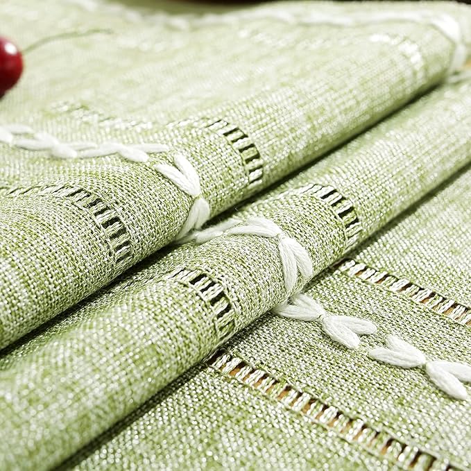 Chassic Rustic Farmhouse Style Linen Table Runner, Boho Handmade Tassel Embroidered Table Runners 72 Inches Long for Holiday Party, Christmas and Dining Decorations, 13 x 72 inch - Sage Green
