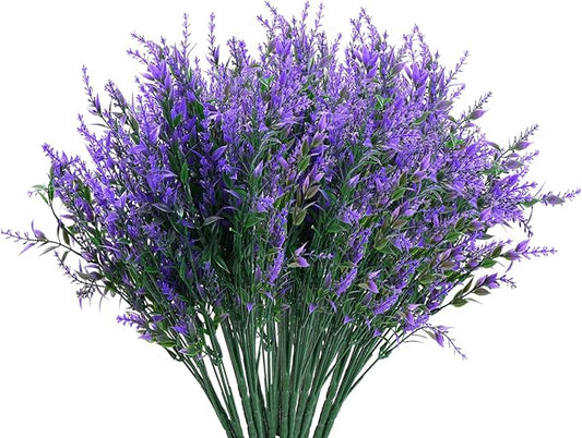 Artificial Flowers, Lavender Fake Flowers 12 Bundles UV Resistant Shrubs Faux Plastic Greenery Plants Hanging Planter Flora Fence Indoor Outside Wedding Indoor Farmhouse Decor (Violet)