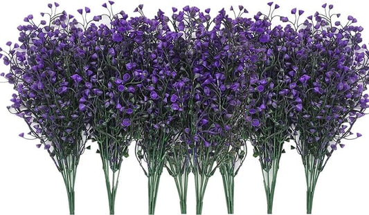 CATTREE Artificial Plants Shrubs Bushes, Plastic Fake Plants Wedding Indoor Outdoor Home Garden Verandah Kitchen Office Table Centerpieces Arrangements Christmas Decoration - Deep Purple 8 pcs