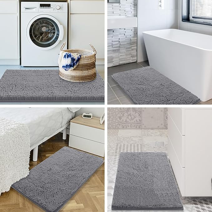 Smiry Luxury Chenille Bathroom Rugs 70x24, Extra Soft and Absorbent Shaggy Bath Mat, Machine Washable, Non-Slip Plush Carpet Runner for Tub, Shower, and Floor, Home Decor Accessories, Grey