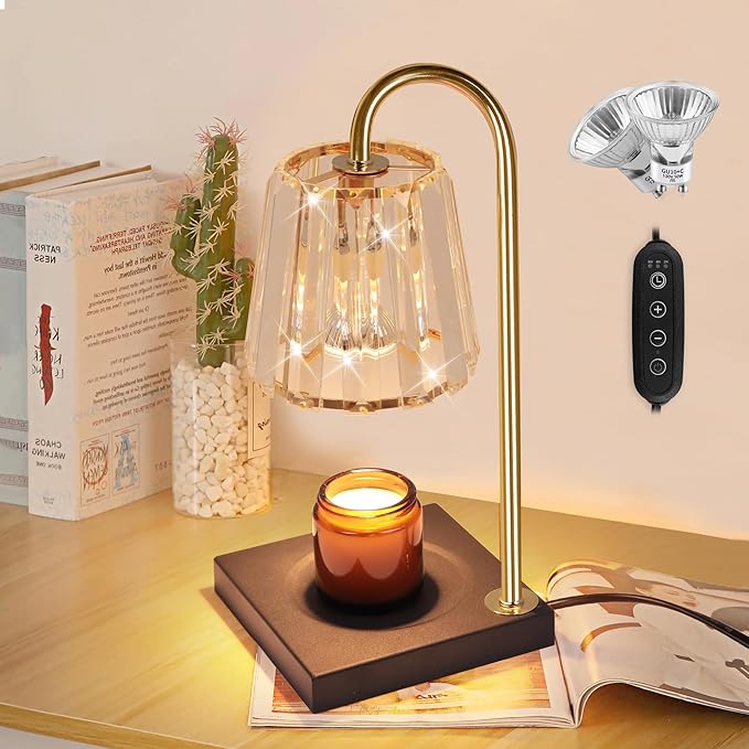 Candle Warmer Lamp With 2 Bulbs, Timer & Dimmer 7-Levels, Top Melting Compatible Jar Candles, Glass Heater for Scented Wax, Home Decor Gift for Mom (Clear)