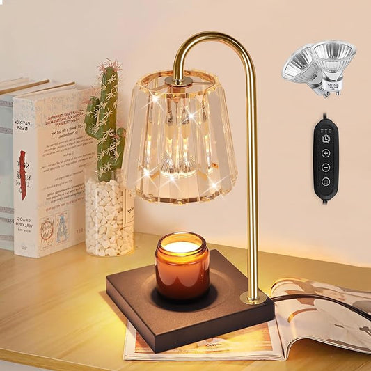 Candle Warmer Lamp With 2 Bulbs, Timer & Dimmer 7-Levels, Top Melting Compatible Jar Candles, Glass Heater for Scented Wax, Home Decor Gift for Mom (Clear)