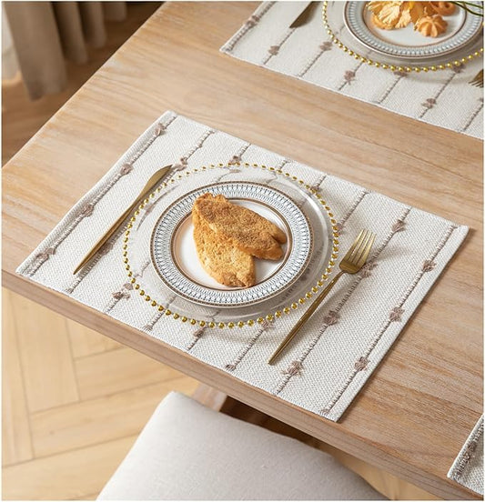 Boho Placemats Set of 6 for Dining Table Decor, Woven Cloth Place Mats for Farmhouse Rustic Kitche Home Decor, Cotton Placemats 13 x 19 Inch, Taupe and Beige Table mats