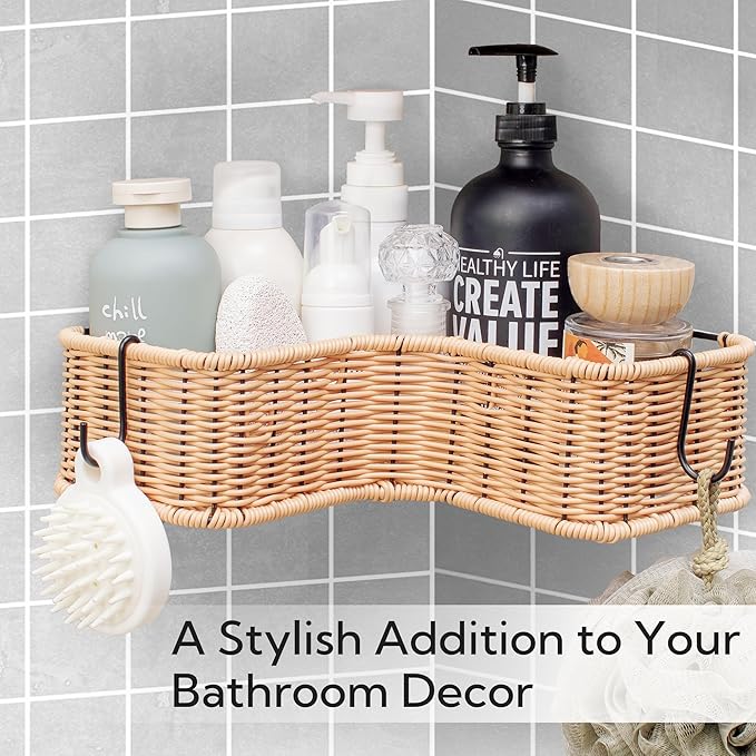 GRANNY SAYS Corner Shower Caddy, 2 Pack Rustproof Corner Shelves, Wicker Shower Organizers and Storage, Inside Shower Shelf for Home Decor