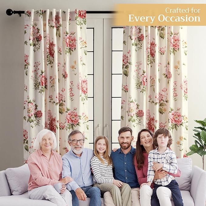 Maison d' Hermine Curtains for Living Room 100% Cotton 84 inch Length Two Panels Light Filtering Curtains for Bedroom Windows with Rod and Loop Pockets Drapes (Swyncombe Coral, 50" W x 84" L)