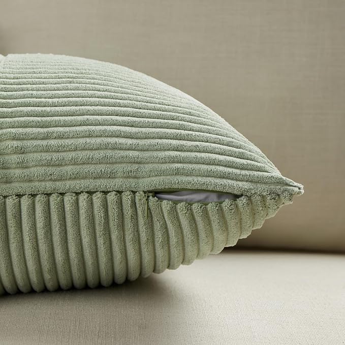 Fancy Homi 2 Packs Sage Green Samll Decorative Throw Pillow Covers 12x12 Inch with for Couch Bed Sofa, Rustic Farmhouse Boho Home Decor, Soft Corss Patchwork Corduroy Square Cushion Case 30x30 cm