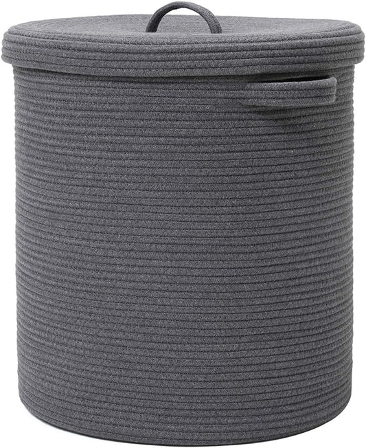 16" x 16" x 18" Extra Large Storage Basket with Lid, Cotton Rope Storage Baskets, Laundry Hamper, Cloth Bin, for Clothes Towels Blankets Pillows Storage in Living Room, All Dark Grey