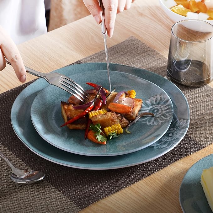 Melamine Dinnerware Sets of 12Pcs,Dishes Set for 4, Blue Dinnerware Sets, Suitable for Indoor and Outdoor Use,Unbreakable,Dishwasher Safe,BPA free