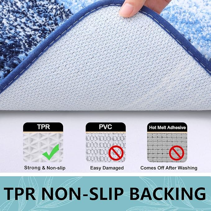 Arotive Microfiber Bathroom Rugs, Shaggy Soft and Absorbent Bath Rug, Non-Slip, Thick Plush Machine Washable Dry Bath Mats for Bathroom, Tub and Shower, 44x32, Blue