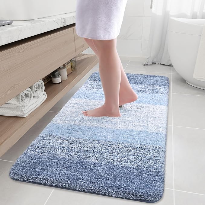 Arotive Microfiber Bathroom Rugs, Shaggy Soft and Absorbent Bath Rug, Non-Slip, Thick Plush Machine Washable Dry Bath Mats for Bathroom, Tub and Shower, 54x24, Light Blue