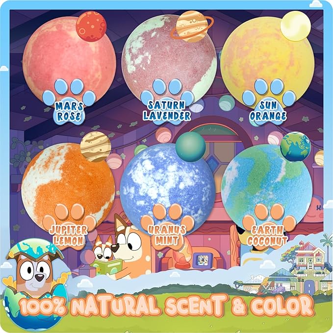 Bath Bombs for Kids: Blue Heeler SleepyTime Bath Bombs with Surprise Inside, Easter Bath Bomb Rich in Natural Essential Oils, Planet Bath Bomb Gift Set for Dry Skin Moisturize, Kid Bath Toys (6 Pcs)