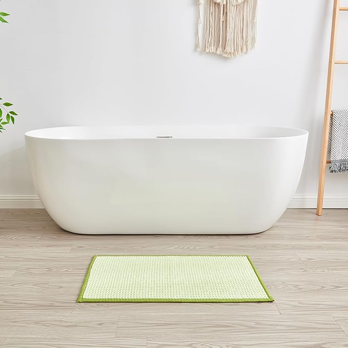 Douceur Chenille Waffle mat with Patented noslip Backing, Acrylic Blend Chenille Absorbent Bathroom Rugs, Cushioned mesh Backed Bath Rug Machine Washable, 18" x 32", Green