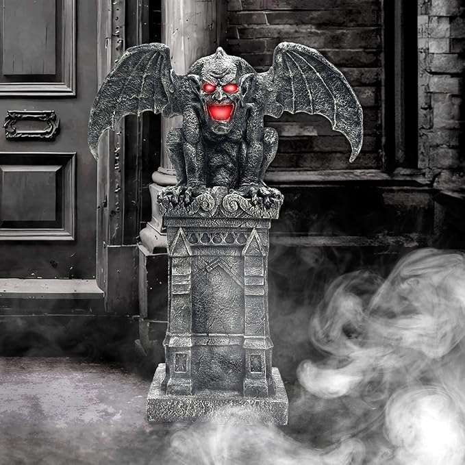 Haunted Hill Farm Motion-Activated 3.2-Ft. Tall Gargoyle, Battery Operated Scare Prop with Spooky Sound Effects and Lights for Indoor or Covered Outdoor Creepy Halloween Decoration