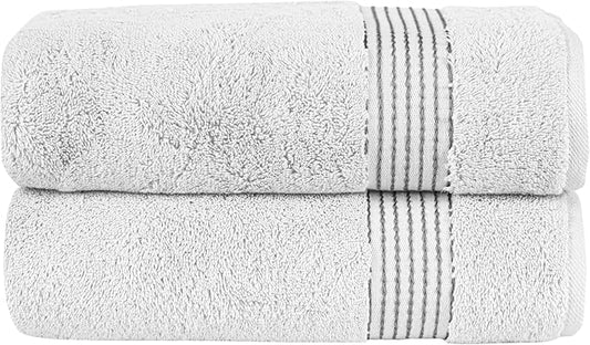 Elegant Comfort Premium Turkish Cotton 2 Pack Bath Towel Set - 27 x 54 inch, Luxurious Hotel Spa Quality 100% Turkish Cotton 2PC Bath Towel Set - Highly Absorbent - Soft Bathroom Towels, White/Gray