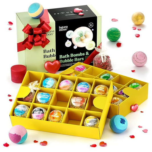 Bath Bombs - 25 Extra Large Pcs + 3 Bubble Bars & Dried Flowers - Bubble Bath Shower Salts for Women, Men & Kids - Relaxing Bathbombs Gift Set Bath Essentials Shower Steamers