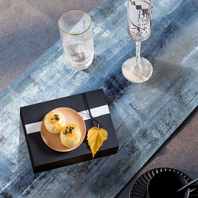 Mcalk Dark Blue Table Runner and Placemats Set of 6 Pieces, Blue Placemat, Cloth Place Mats Indoor for Kitchen, Washable Abstract Placemats Linen Material for Dining Table