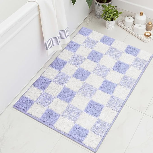 GRANNY SAYS Checkered Purple Bathroom Rugs, 36" x 24", Non-Slip Bath Mats for Bathroom, Plush Shag Absorbent Microfiber Ultra Soft Bath Mat, Cute Washable Rug for Tub, Shower, Bedroom